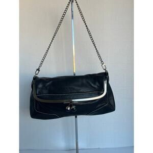 BCBG MAXAZRIA Black Leather‎ with White Stitching 3 Level/Closure Purse Bag